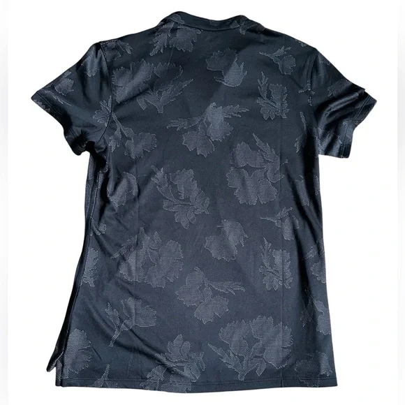 Nike Women’s Black Golf Tennis Shirt with Tonal Floral Pattern - size small - Picture 2 of 5